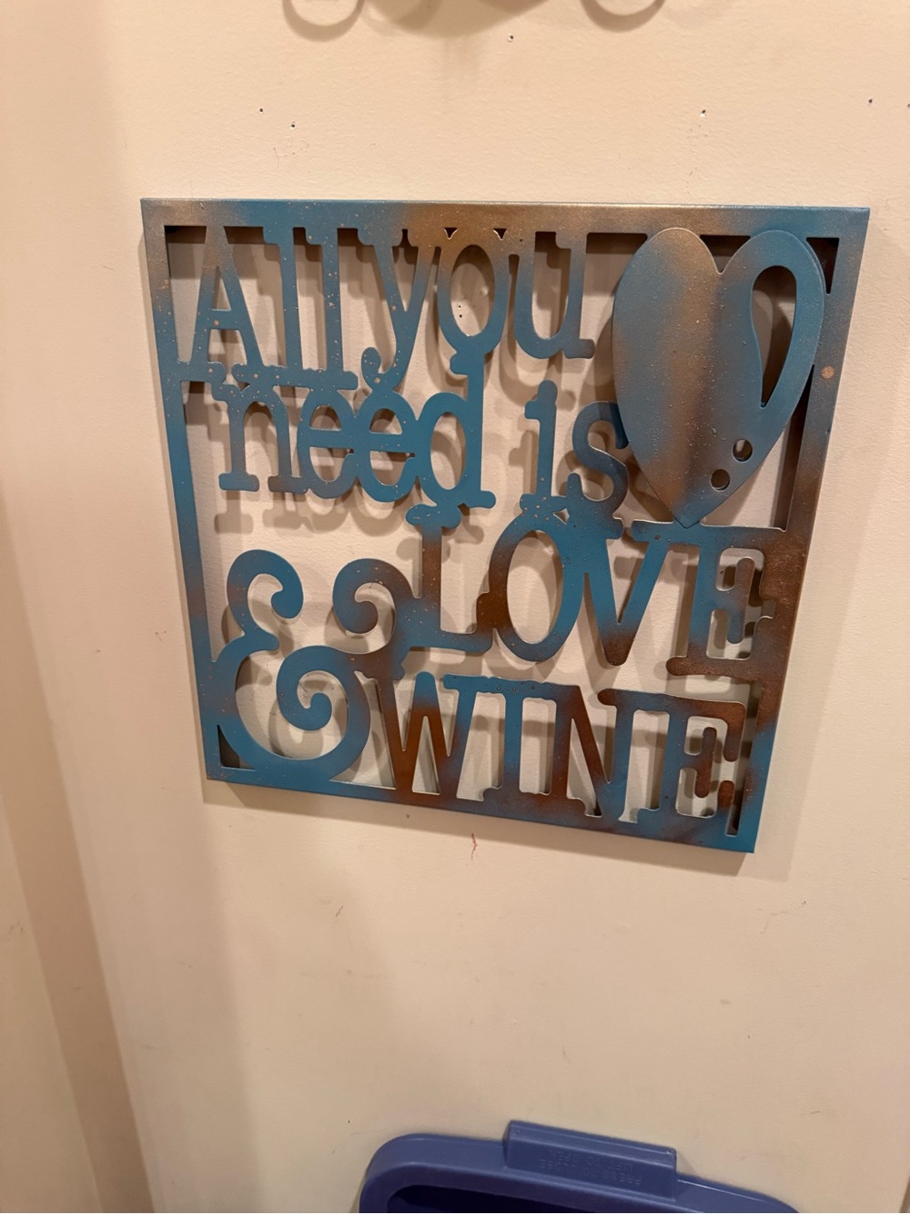 All You Need Is Love & Wine teal w/metallic gold splash-Metal Wall Art
